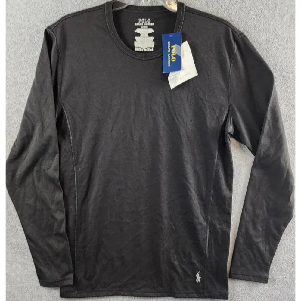 Polo Ralph Lauren Wool-Blend Long-Sleeve Crewneck Shirt Men's Medium Black